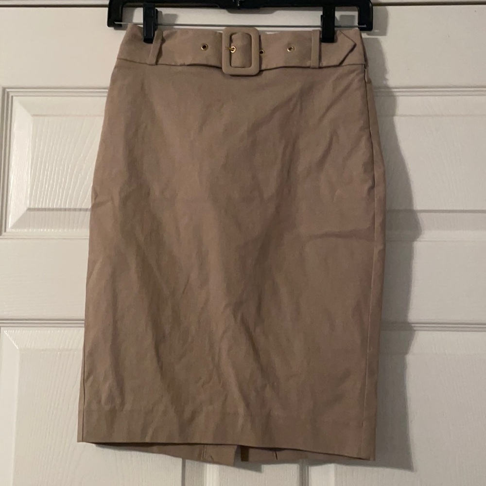 Khaki pencil skirt.
